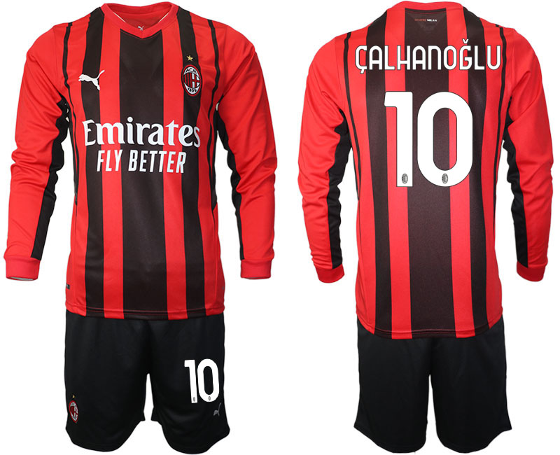 Cheap Men 2021-2022 Club Ac Milan home red Long Sleeve 10 Soccer Jersey